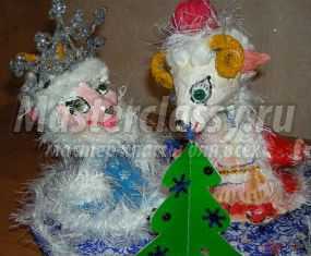 Коза-Снегурочка и барашек-Дед Мороз из папье-маше. Мастер-класс с пошаговыми фото