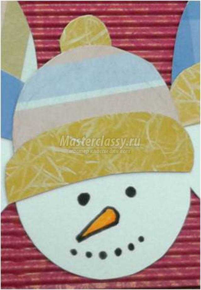 рождественская открытка из гофрокартона. Снеговики 
