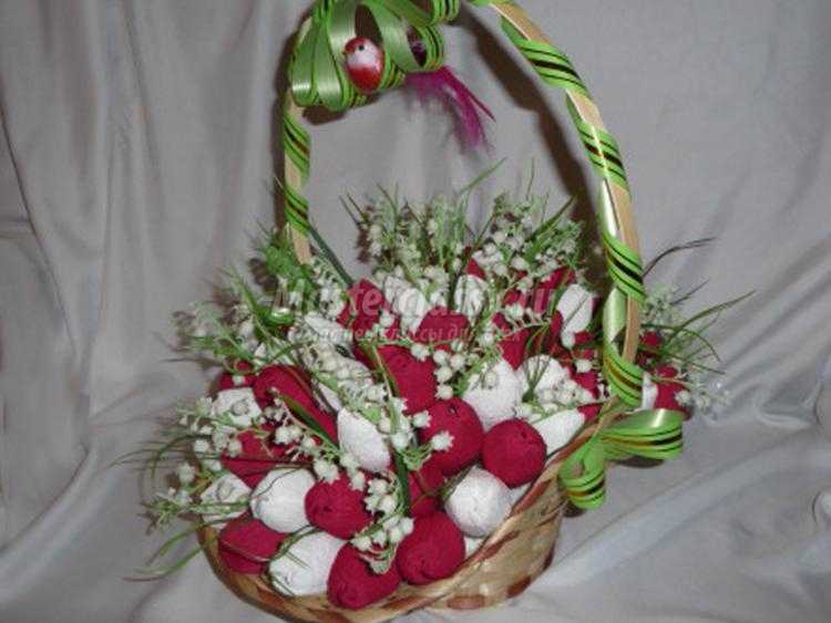 корзинка с тюльпанами и ландышами из конфет