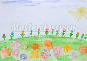 Детский рисунок акварелью "Цветы". Мастер-класс