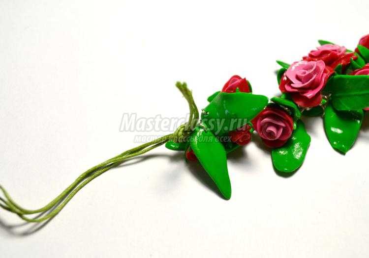 браслет из полимерной глины. Розовые розы
