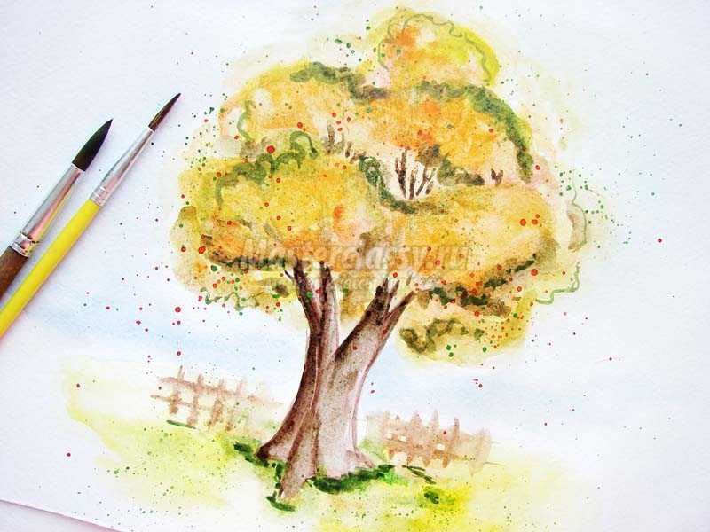 рисунки осеннего дерева карандашом