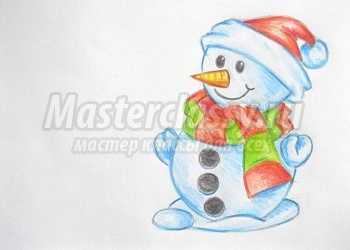Рисунок снеговика цветными карандашами. Мастер-класс пошагово с фото