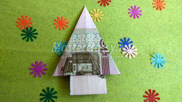 елочка – оригами из купюры